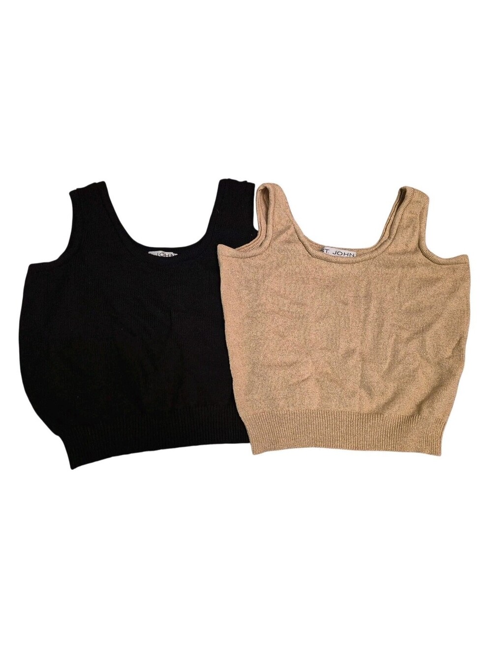 ST. JOHN Lot Black Gold Sparkle Santana Knit Tank Top Sleeveless Shirt Small/Med